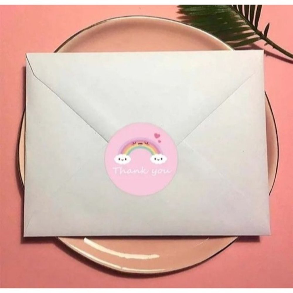 New 500 Pieces/roll Rainbow Thank-you Stickers Round Self-adhesive Stickers - Picture 2 of 4